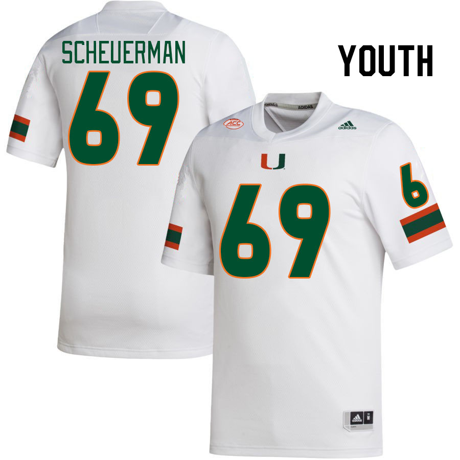 Youth #69 Trent Scheuerman Miami Hurricanes College Football Jerseys Stitched-White - Click Image to Close
